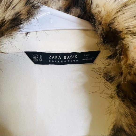 Zara button down long sleeve faux fur collar blouse Small - Picture 6 of 7